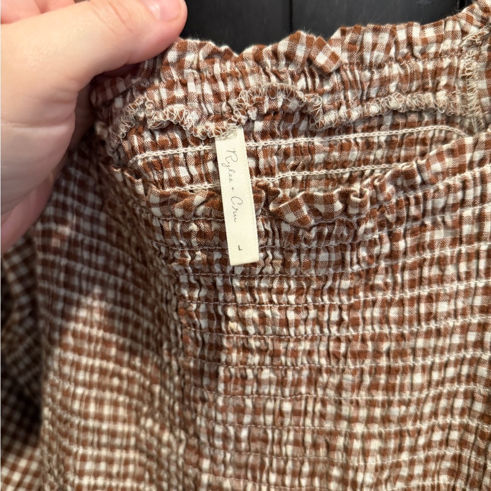 Rylee + Cru Brown Checkered Puff Sleeve Dress - Picture 2 of 3